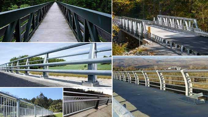 What are the different types of handrails used in bridges?